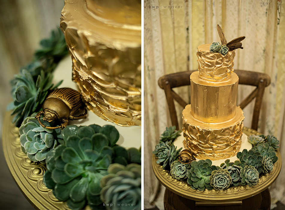 gold rustic wedding cake 