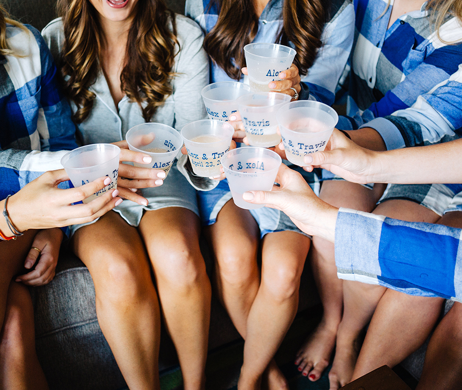 bridesmaids drinking getting ready